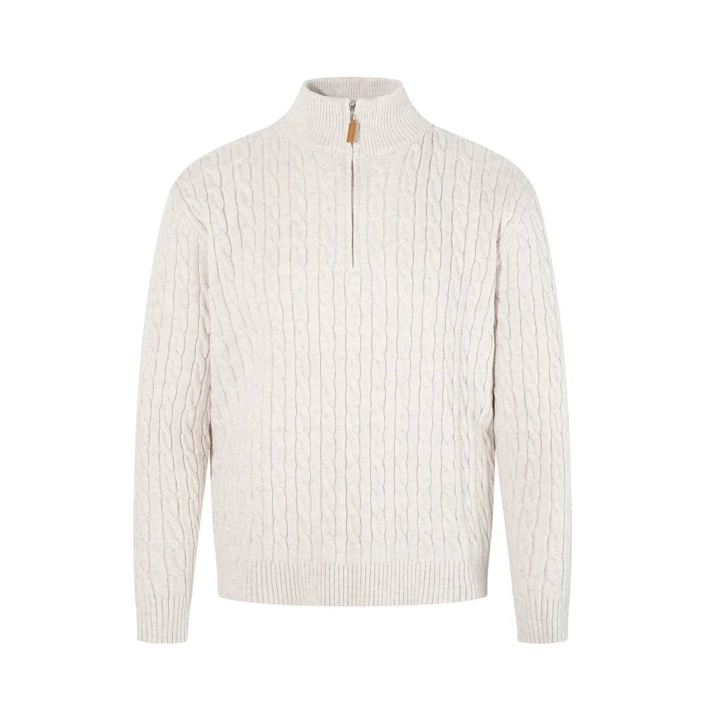 Retro Stand Collar Half Zipper Sweater Mens Solid Color Autumn Winter Casual Knitted Long Sleeve Loose Pullover Man