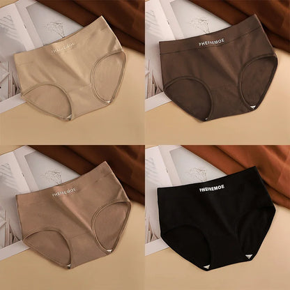 4PCS Women Cotton Mid-Rise Panties Soft Breathable Solid Color Briefs Daily Underwear