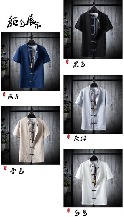Shirts + Pants summer 100% Cotton linen shorts sleeve Men's Casual Sets Male Fashion trousers and shirts men full size M-5XL