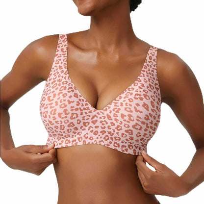 Deep V Jelly Bras Wireless Comfortable Bra Supportive No Underwire Bras Tshirt Push Up Bralette Pink Leopard Plunge Seamless Bra