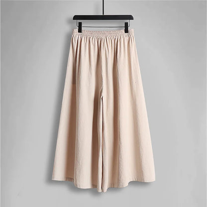 2026 Chinese Style Men's Linen Suit Tang Style Zen Style Hanfu Taoist Long Robe Top Pants Cotton and Linen Loose Two-piece Set