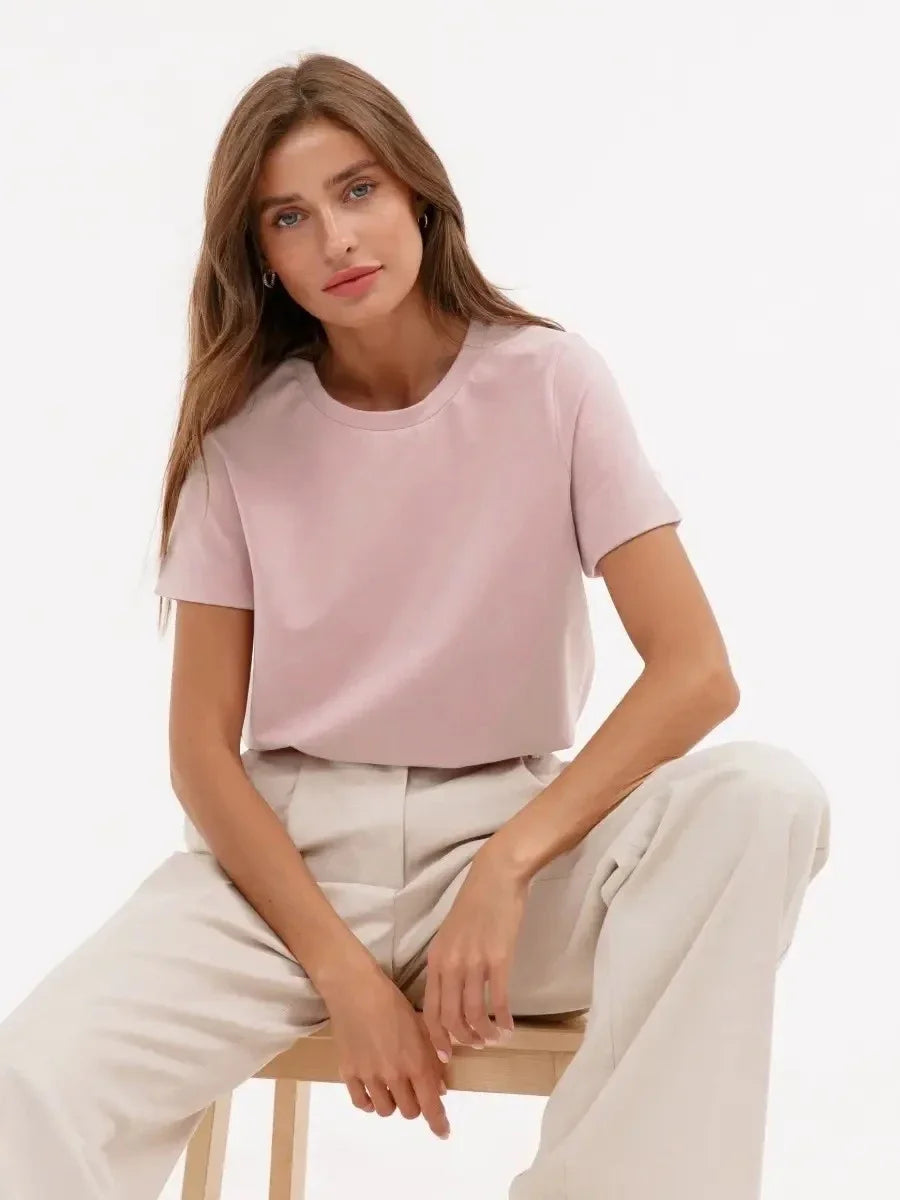 Cotton Womens T-Shirt - Summer Short Sleeve Loose Basic Top - ZOOMNSTORE