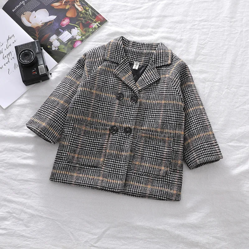 Boys Trench Coat - British Style Plaid Pattern Long Autumn Jacket For Kids