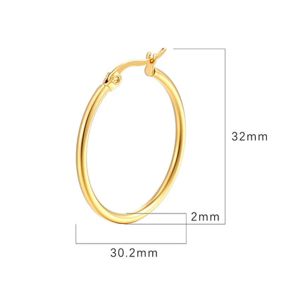30-80mm Big Simple Classic Hoop Earrings For Women Girls Circle Stainless Steel Earrings Gold Silver Color Round Earings Gift