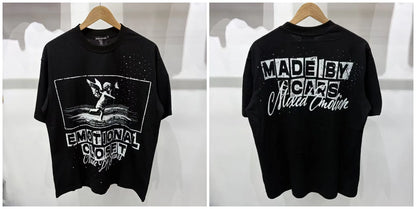 New MIXED-EMOTION Rhinestone cartoon printed pattern 100% cotton Men Women T-shirt Loose casual Shinning Diamond Tees Oversized Top