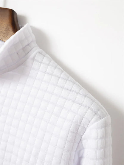 2025 Spring and Autumn New Men's Plaid Turtleneck Zipper Long Sleeve Polo Shirt Sports Breathable Business Casual Polo Shirt