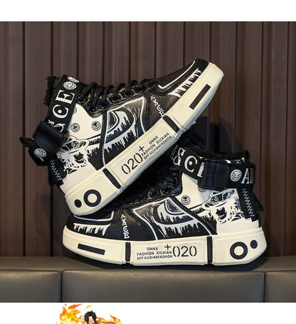 Boys High-Top Sneakers – Waterproof Leather Upper Shoes With Buckle Strap 2025 Autumn Winter