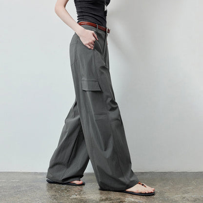 TOYOUTH Women's High Waist Wide Leg Banana Pants 2026 Summer New Multi Pocket Casual Trousers, Breathable Linen Blend