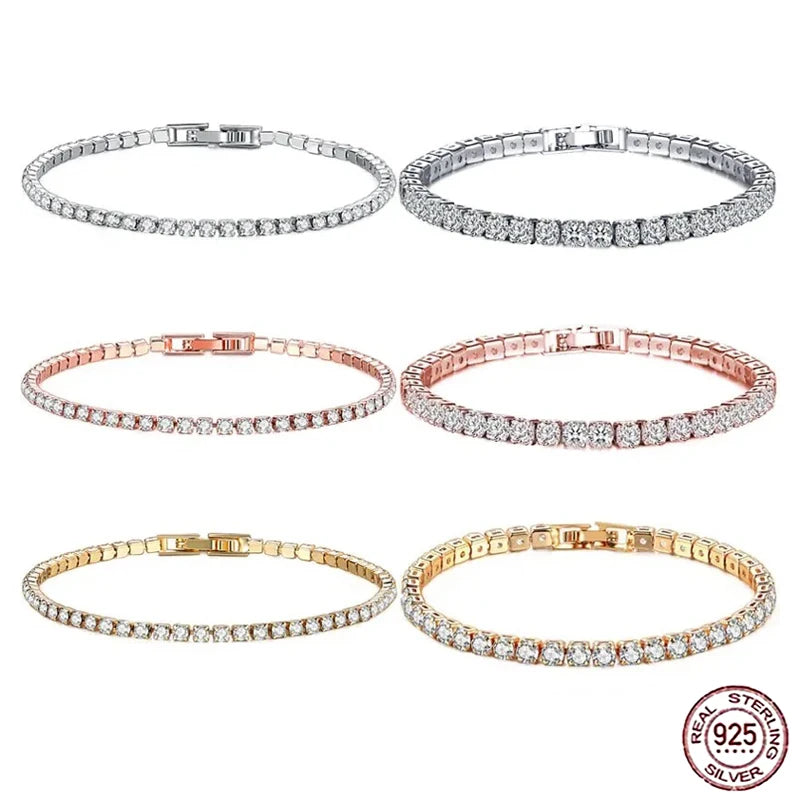 925 Sterling Silver Rose Gold Tennis Bracelet Sparkling Crystal Cubic Zirconia Hip-Hop Luxury Women's Jewelry Surprise Gift