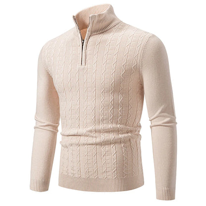 Autumn Winter New Men's Half Zipper Knitted Pullovers Fashion Slim Fit Sweater Men Casual Mock Neck Warm Knit Sweater Pullovers
