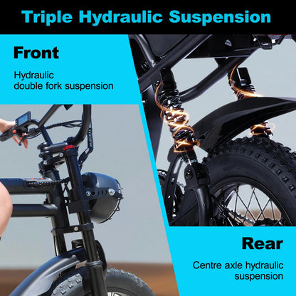 VDL Mountain Electric Bike , 16" Fat Tire Ebike, Wider Seat 250W Peak Motor, Removable Battery, Front Fork Suspension