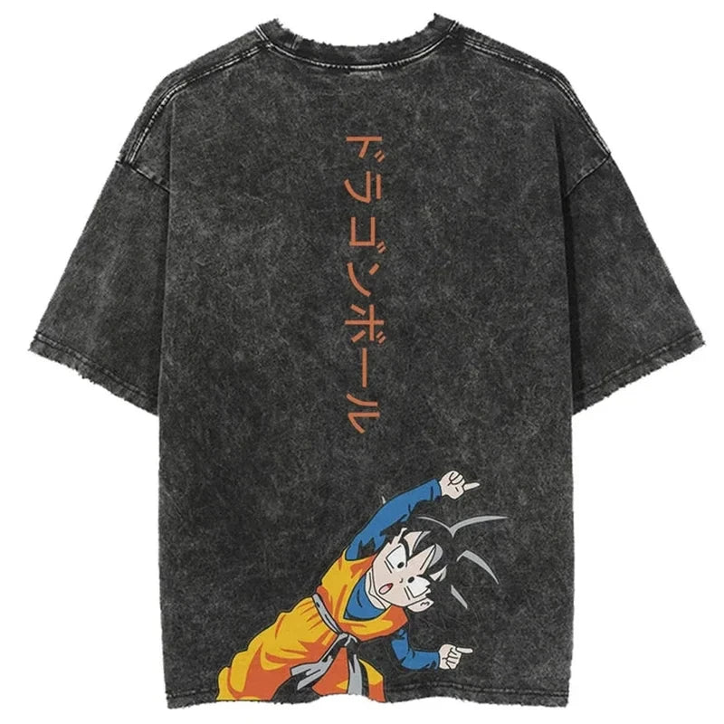 T-shirt Men's Street Clothing Dragon Ball Cartoon Pattern Vintage T-shirt Neutral Casual White Cotton Women T-shirt Top