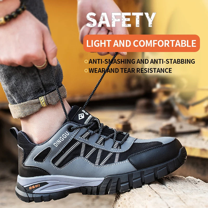 Safety Work Boots Steel Toe Anti-smash Anti-puncture Indestructible Work Shoes for Men Women, Lightweight Breathable Non-slip Wear Resistant Rubber Sole Industrial Construction Protective Footwear, Shock Absorbing Comfort Ins