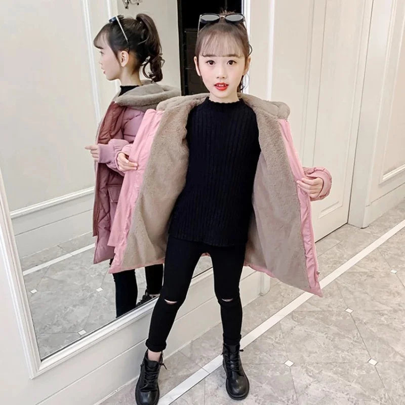 Girls Winter Jacket - Warm Hooded Cotton Polyester Coat | Windproof Kids Outerwear