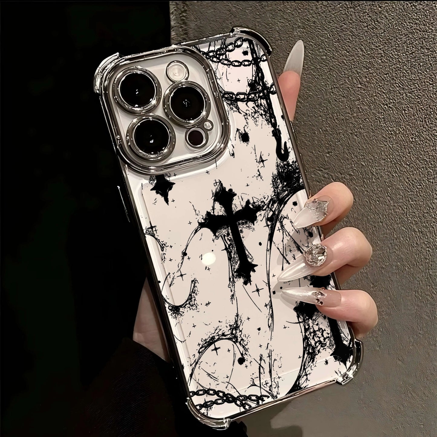 Cool Dark Gothic Cross Mark Line Plating Phone Case For IPhone 17 16e 16 15 14 13 12 11 Pro Max X XR XSMax 7 8 Mini Air Plus