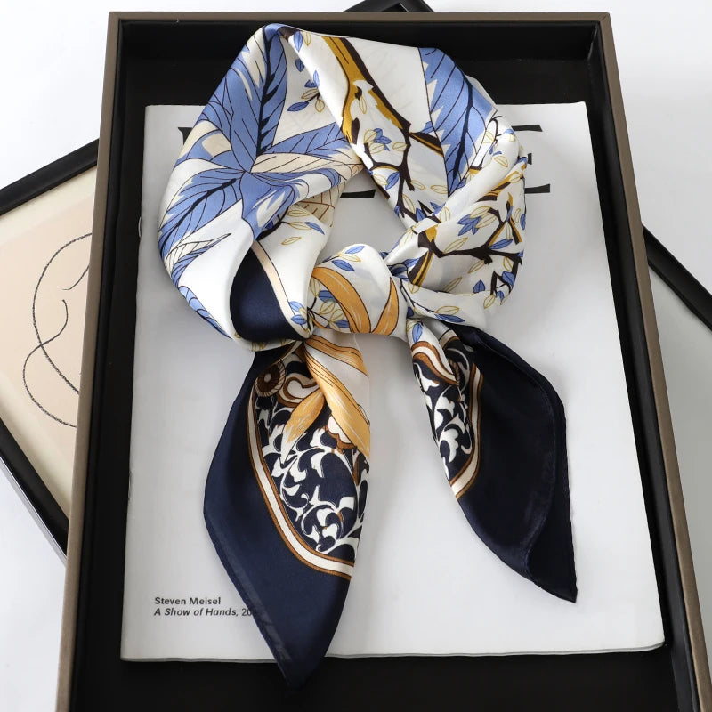 Luxury Silk Cat Print Scarf - Womens Neck Hair Tie Bandana Foulard 70cm
