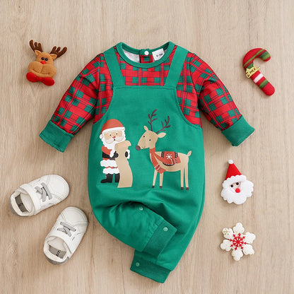 Baby Romper Cotton - Newborn Unisex Velvet Santa Elk Long Sleeve 0-18 Months