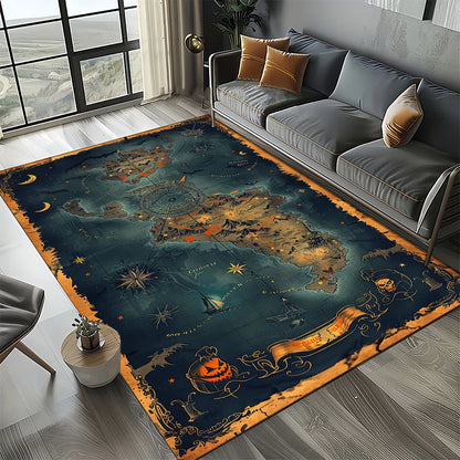 Nautical Map Rug – Retro Marine Compass Carpet | Non Slip Floor Mat for Living Room