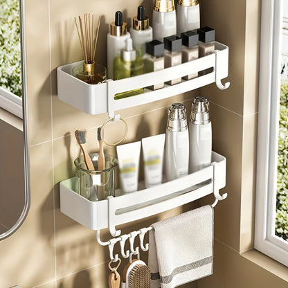 White Wall-Mounted Bathroom Storage Rack - Triangular Square Organizer
