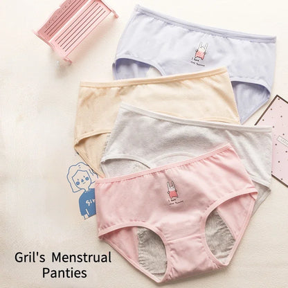 3PCS Cute Cartoon Period Underwear for Girls  Leakproof Teen Menstrual Panties 4-Layer Absorbent Reusable Washable Underwear