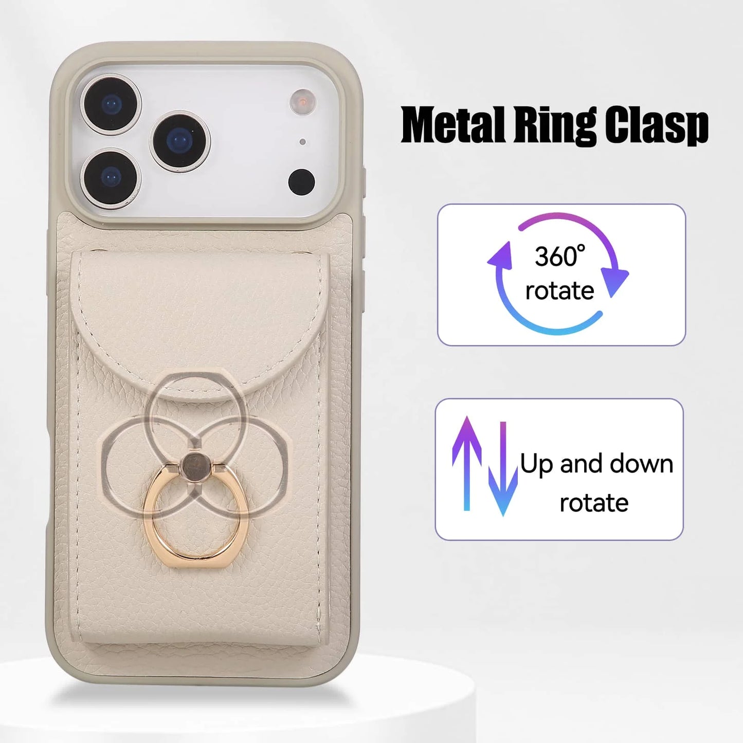 Wallet Case for iPhone 17 Pro Max 17 Pro Air,Card Holder Cover with 360° Ring Kickstand and Durable Shockproof Protective Bumper