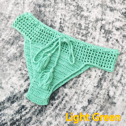 6 Color Hand Crochet Bikini Bottom Shorts Beach Women Tassel Swim Brief