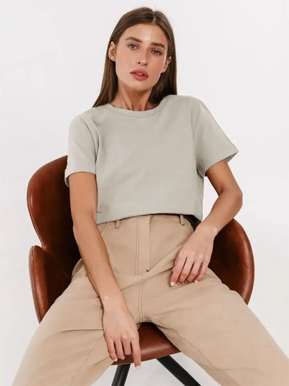 Wolfeel Summer 100% Cotton Women's T-shirt Bottoming Basic Fashionable Solid Lady Short Sleeve Loose Tops Shirts 230g/㎡ Tops