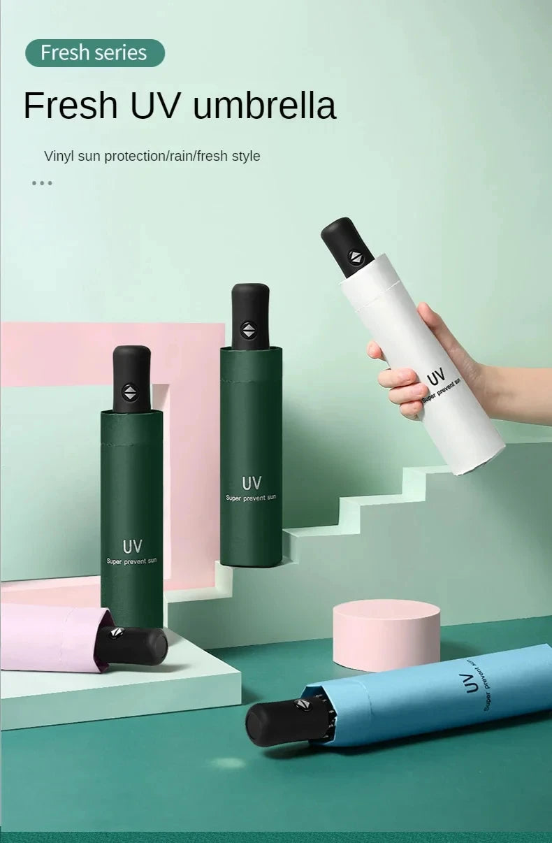 1pc Mini Folding Automatic Umbrella Portable Windproof Light Children Parasol Umbrella Anti UV Rain Sun Umbrella
