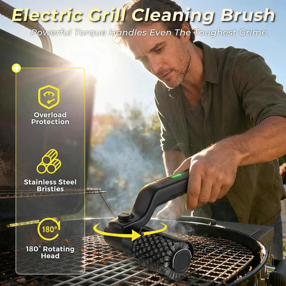 Electric BBQ Grill Brush with 3-Speed Settings 2600mAh Cordless Rechargeable Adjustable Angle Grill Cleaning Tool