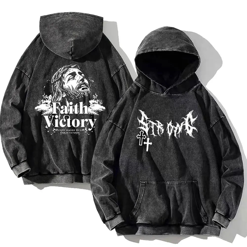 Vintage PSALM 91:11 Print Cotton Washed Hoodie Casual Hip Hop Men Women High Street Retro Hooded Sweatshirt Winter Pullover