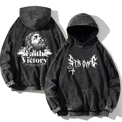 Vintage PSALM 91:11 Print Cotton Washed Hoodie Casual Hip Hop Men Women High Street Retro Hooded Sweatshirt Winter Pullover