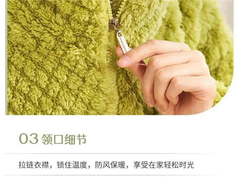 Autumn Winter Women's Sleepwear Flannel Pajamas Set Thick Fleece Nightwear Sets Warm Home Suits Hoodie Plus Pants