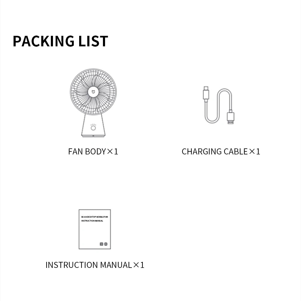 XIAOMI Mijia Portable Desk Fan USB Rechargeable Handheld Mini Electric Fans Cordless Air Cooling Small Fan 4 Gears Speed