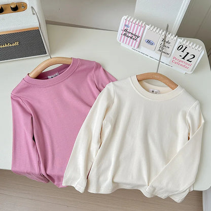 9 Colors Children's T-shirt Cotton Long Sleeve Solid Color Base Coat Leisure Wear Boys Girls Tops Kids Clothes