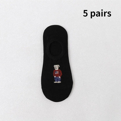 5 Pairs of Fashionable Cartoon Anime Pattern Men's Socks For Summer Lightweight Breathable Outdoor Casual Men's Short Socks