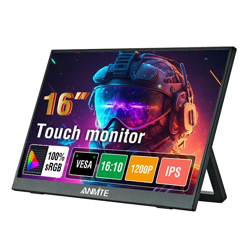 Portable Touch Monitor 16 Inch HDR Display - USB-C, HDMI, Built-In Speakers, Detachable Stand