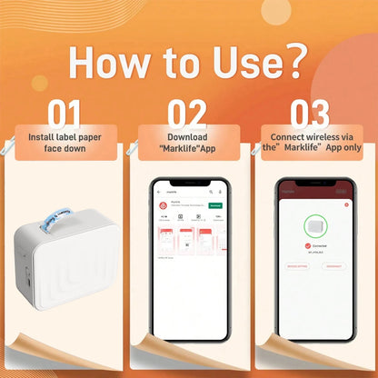 Marklife M1 Mini Self-adhesive Label Printer Portable Thermal Printer Inkless Bluetooth Labeling Machine Stickers Labels Maker