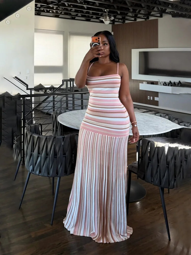 Wmstar Dresses for Women Wholesale Summer Halter Backless and Striped Design Fresh and Breezy Summer Resort Dress Drop Shopping