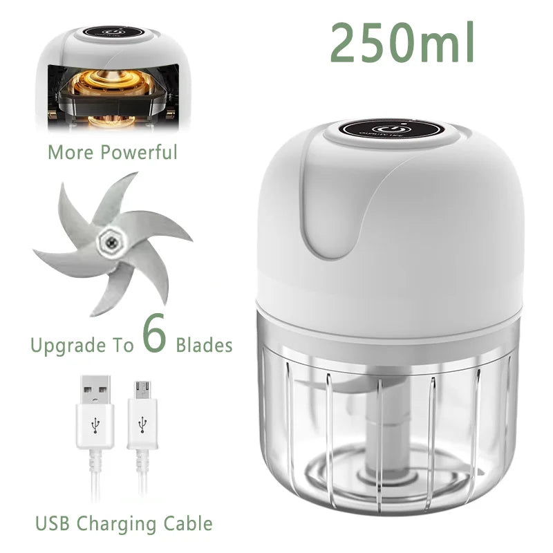 Wireless Electric Garlic Masher  Food Chopper - 250ml Mincer with 6 Blades for Vegetables Meat and Chili - ZOOMNSTORE