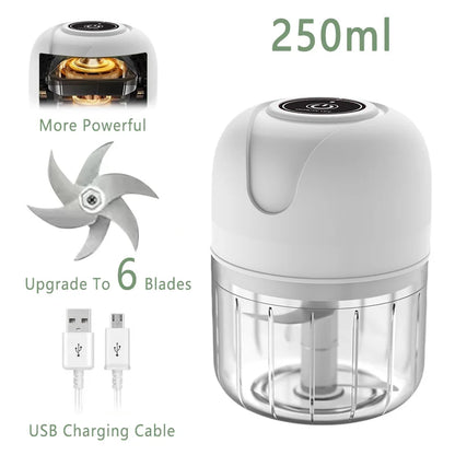 Wireless Electric Garlic Masher  Food Chopper - 250ml Mincer with 6 Blades for Vegetables Meat and Chili - ZOOMNSTORE
