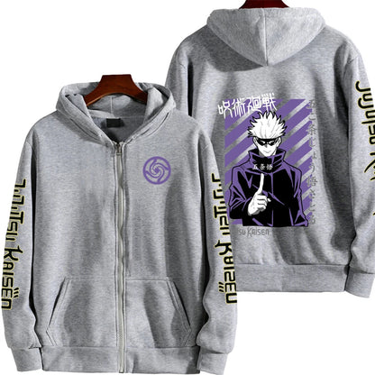 Hot Anime Jujutsu Kaisen Gojo Satoru Graphic Hooded Men Women Casual Zip Hoodies Manga Zipper Jacket Harajuku Male Sweatshirt