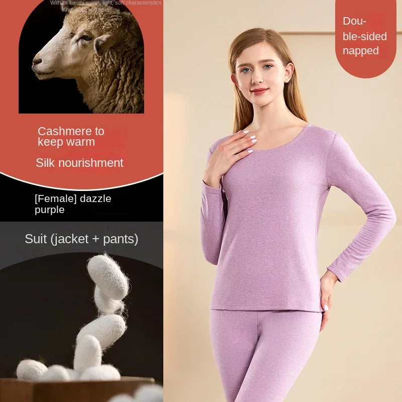 Men Wool Winter Long Sleeves Thermal Warm Thick Sweater Thermal Underwear Soft Fleece Lined Long Johns Set Thermal Clothes