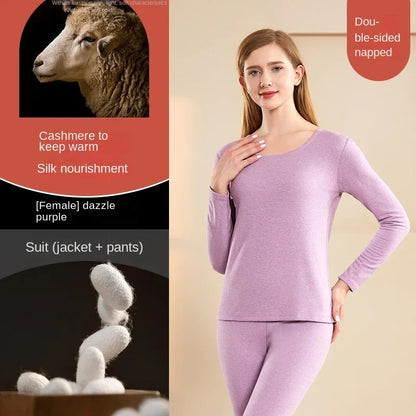 Men Wool Winter Long Sleeves Thermal Warm Thick Sweater Thermal Underwear Soft Fleece Lined Long Johns Set Thermal Clothes