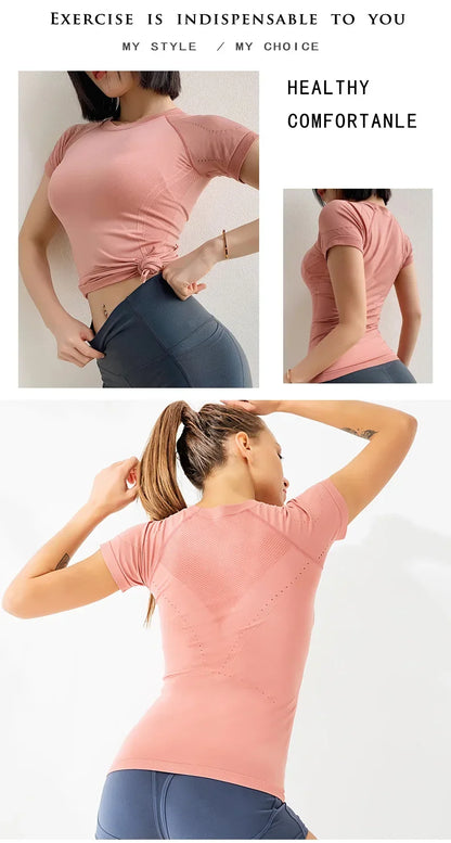 Women Yoga Shirt - Slim Fit Breathable Workout Tee | Quick Dry Stretchy Activewear