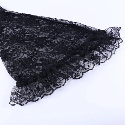 Lace Mall Gothic See Through Shrug Tops Grunge Aesthetic Black Flare Sleeve Crop Top Women Vintage Punk Sexy Clothing