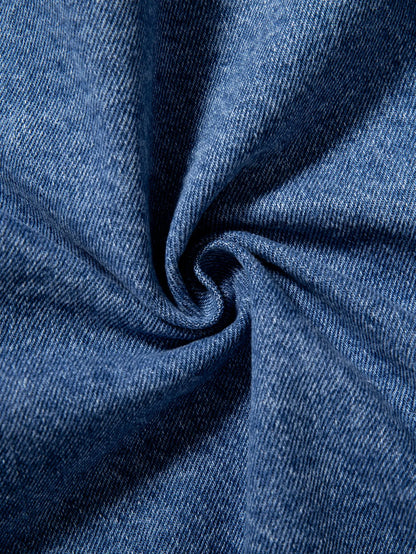 Men's Blue Denim Jacket for Spring and Autumn. Multi-Pocket Design. Regular Size with a Stylish Street Casual Style.