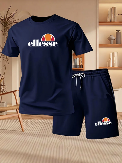 2026 Summer New Men's Fashion Outdoor Sports Set Printed Short Sleeve T-shirt+Shorts Loose Home Leisure Two Piece Set