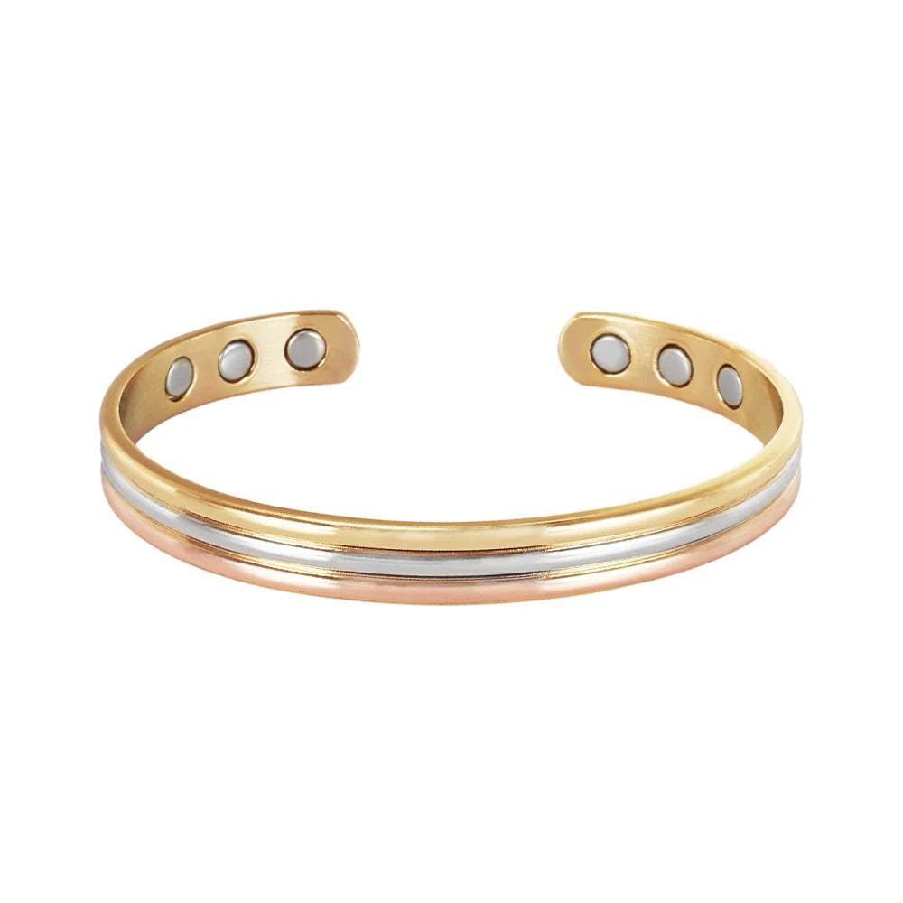 Vinterly Pure Copper Bracelets Magnetic Therapy Arthritis Lines Adjustable High Magnet Open Cuff 8mm Bangles Resizable Jewelry