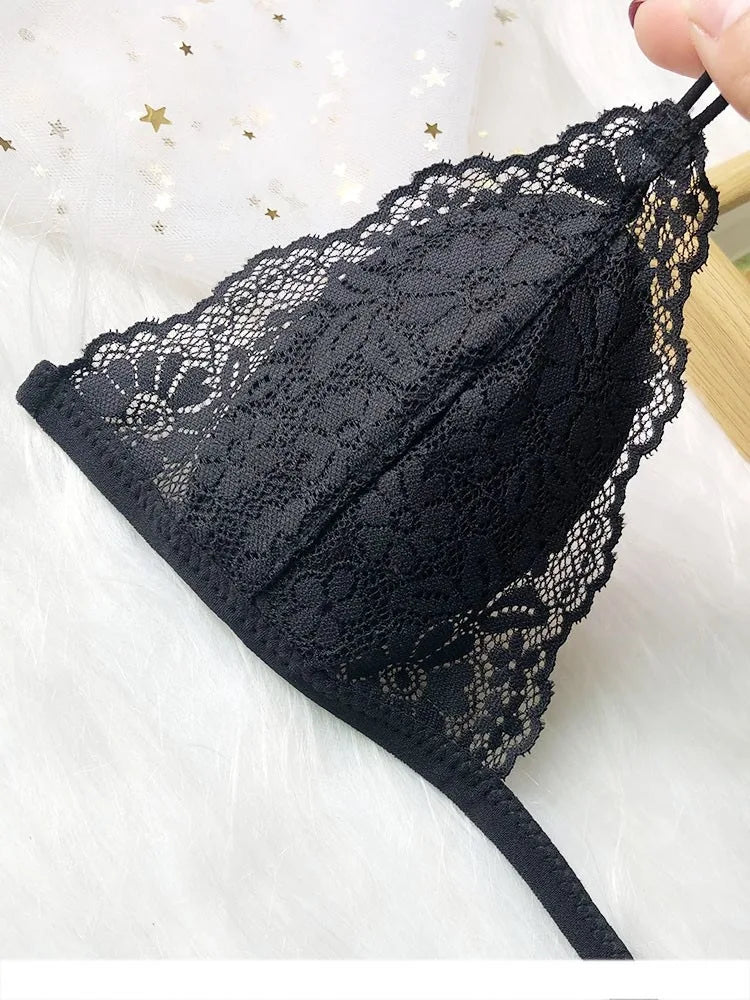 French Underwear Women's Front Buckle Triangle Cup Thin Strap Beautiful Back Thin Style Lace Summer Sexy Pure Bra for Women