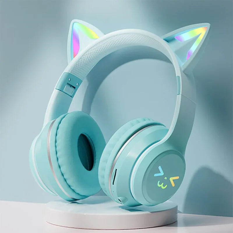 RGB Luminous Cat Ears Wireless Bluetooth Headphones With Microphone Headset Gamer Girl Call Noise Reduction Hifi Sale Handfree